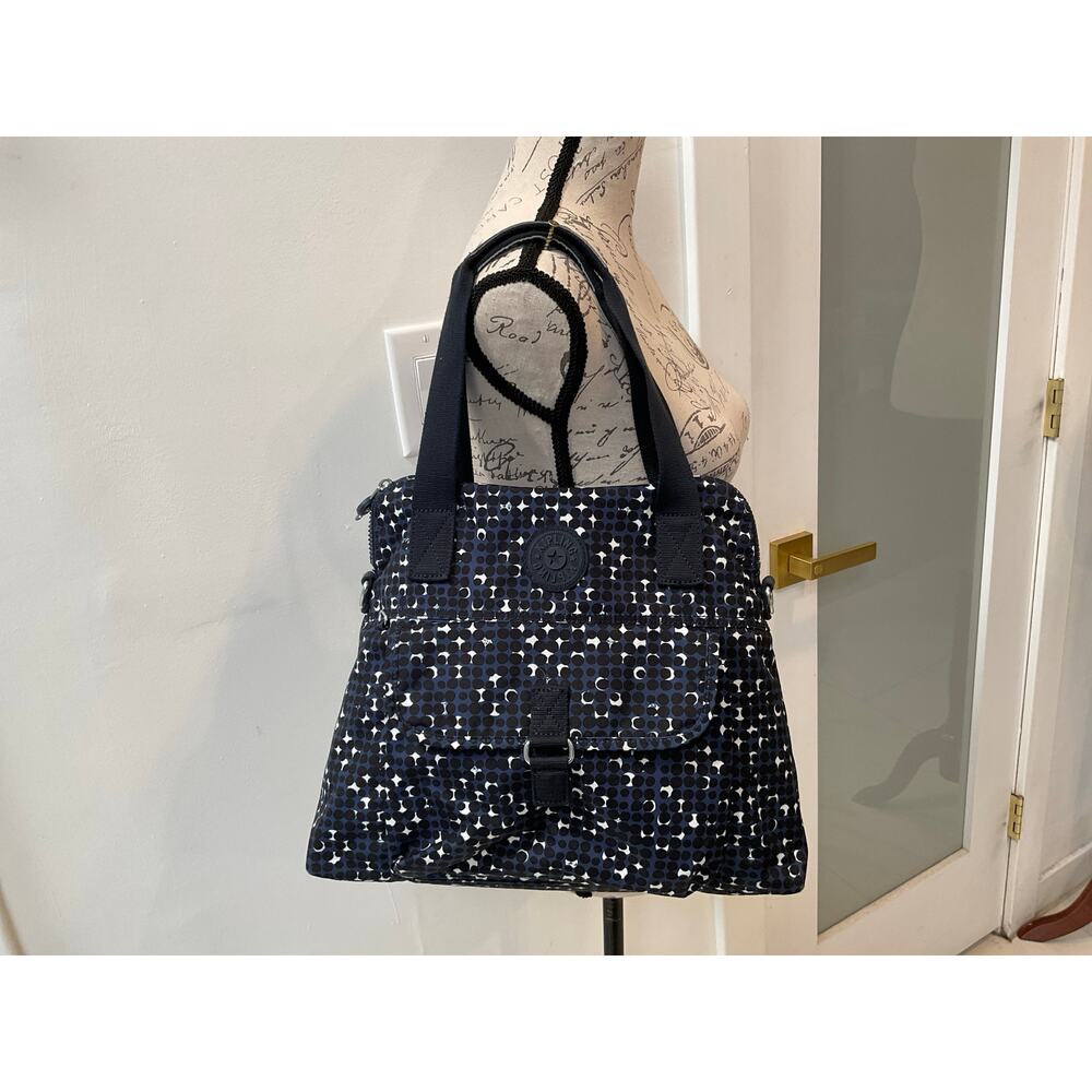 Kipling Pahneiro Handbag black polka tot Ink Blue Tonal dual carry handles